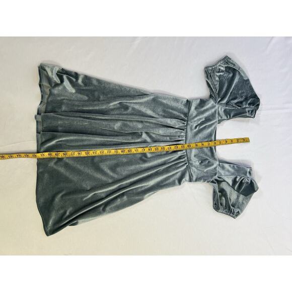 Dusty Blue Velvet Peasant Prairie Fairy Square Neck Puff Sleeved Mini Dress XS - Picture 8 of 12